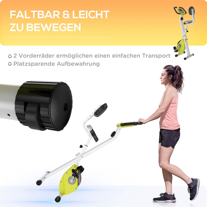 Motionscykel sammenklappelig magnetisk hjemmetræner med lcd-skærm, 8 niveauer justerbar magnetisk modstand, pladsbesparende fitnesscykler til hjemmet gul+hvid