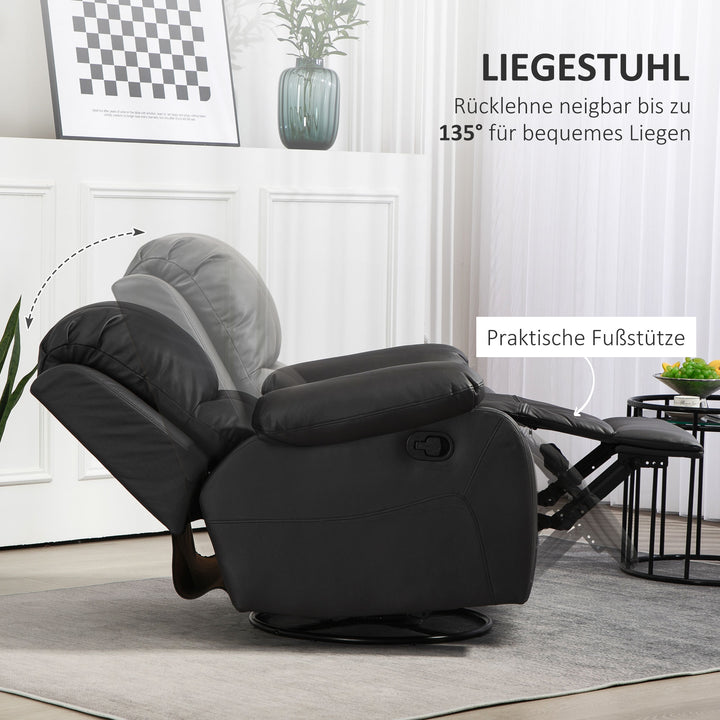 Lænestol, justerbar ryglæn og fodstøtte, drejelig, op til 150 kg, stålstel, 93 x 100 x 98 cm, sort
