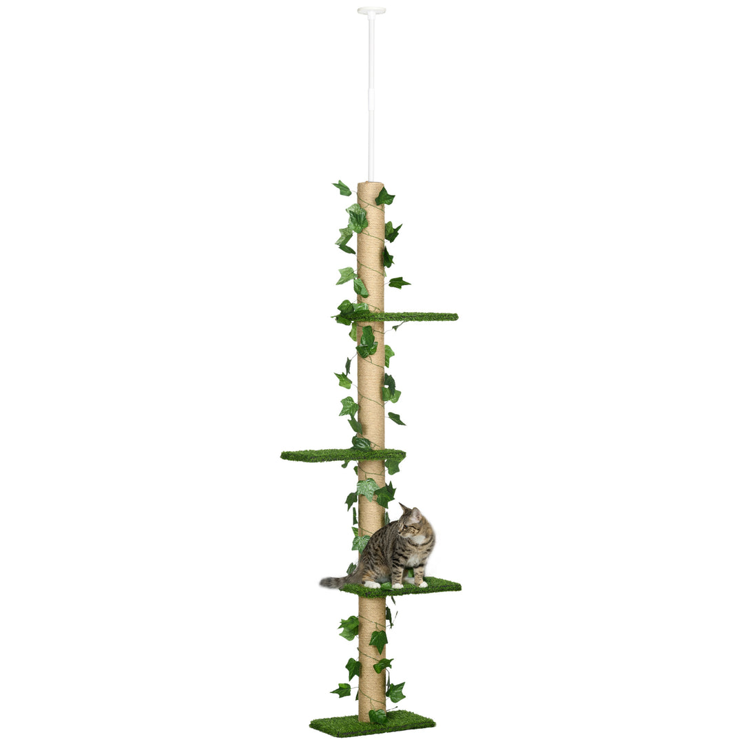 Kradsetræ, højdejusterbart 202-242 cm, skridsikkert, jute rebstolper, spånplade, grøn/gul