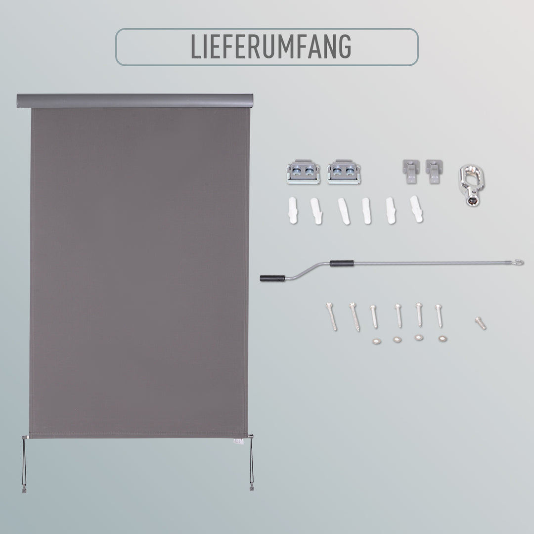 Lodret markise, balkonmarkise, lodret markise, læhegn, rullegardin til siden, privatlivsskærm med håndsving, polyesterstof + aluminium, grå, 200 x 120 cm