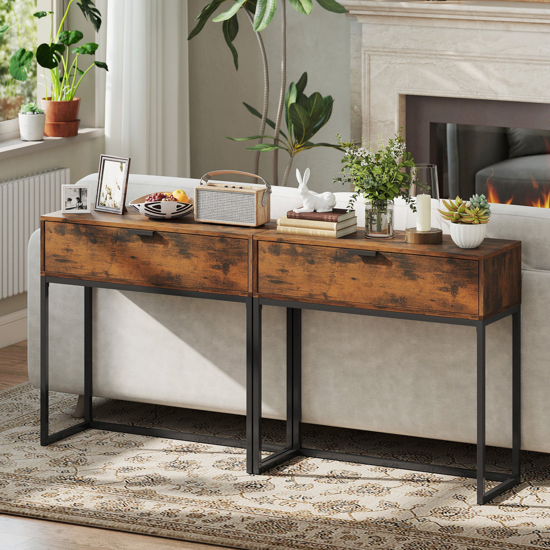 Konsolbord, entrebord med skuffe, industrielt design, til entre eller stue, 80x30x76 cm, sort
