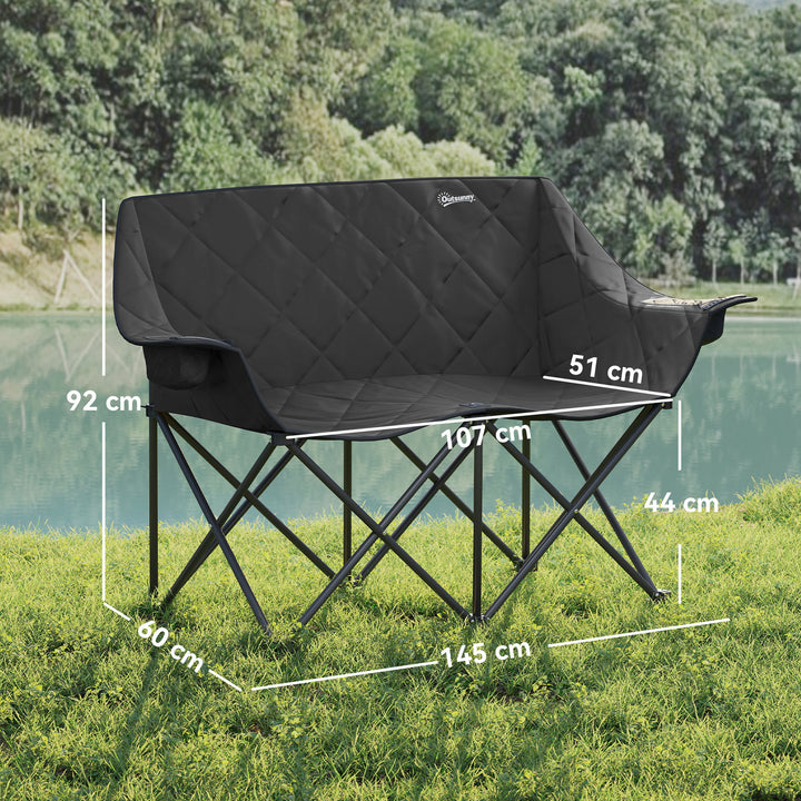 Klapstol, foldbar 2-personers campingstol med bæretaske, udendørs, lasteevne op til 250 kg, 145 x 60 x 92 cm, sort
