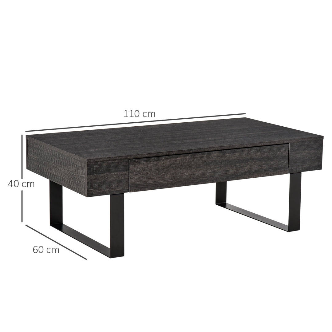 Sofabord stuebord med skuffe moderne sofabord med metalramme sidebord sofabord til stue 110 x 60 x 40 cm, mørkegrå