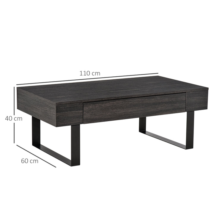 Sofabord stuebord med skuffe moderne sofabord med metalramme sidebord sofabord til stue 110 x 60 x 40 cm, mørkegrå