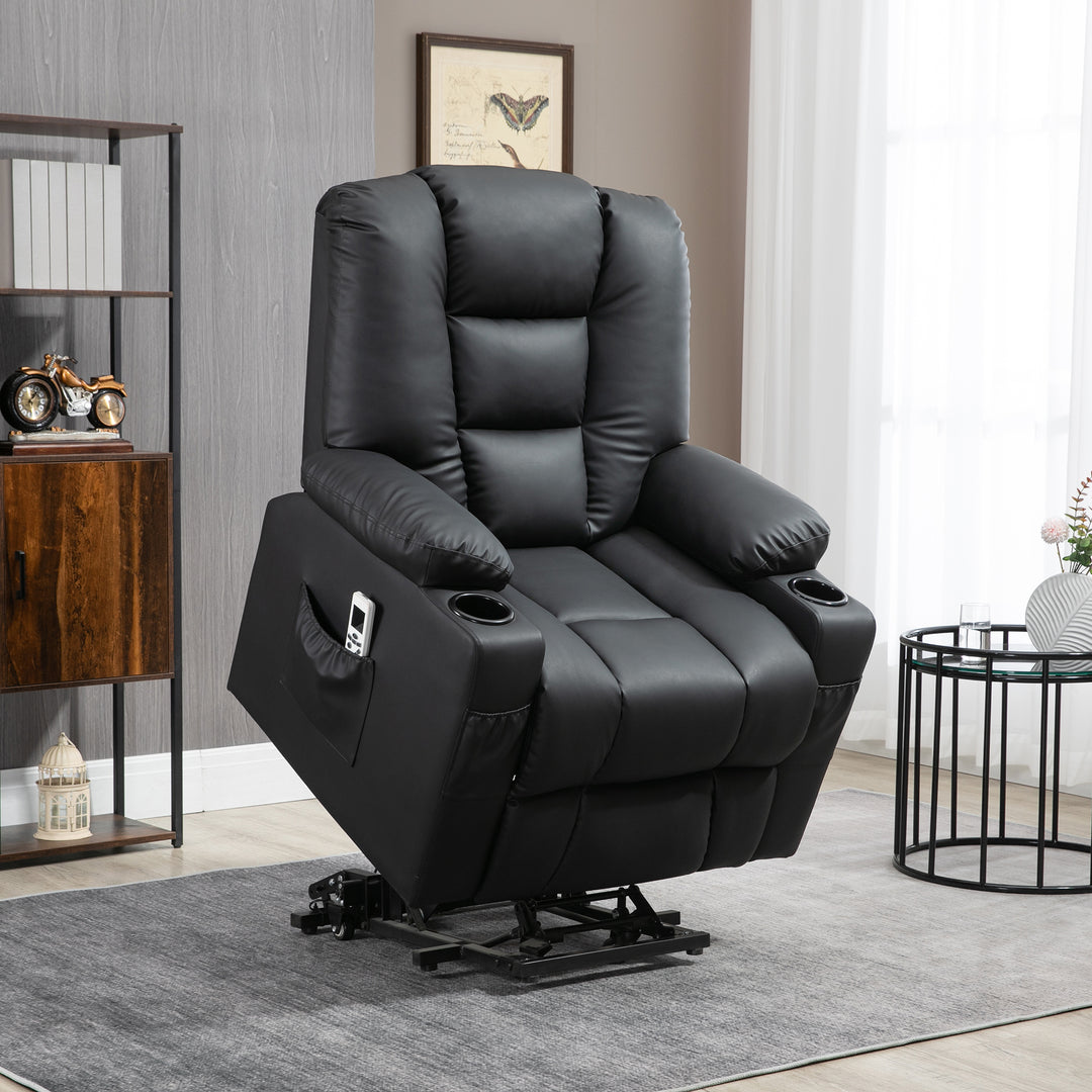 Lænestol med ståstøtte, usb, massagefunktion, kunstlæder, op til 150 kg, 90x98x102 cm, sort