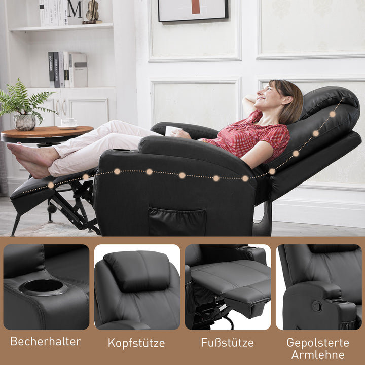 Massagestol elektrisk afslappende stool tv-stol massagefunktion 5 massagetilstande lænefunktion kunstlæder træ metal skum sort 84 x 92 x 109 cm
