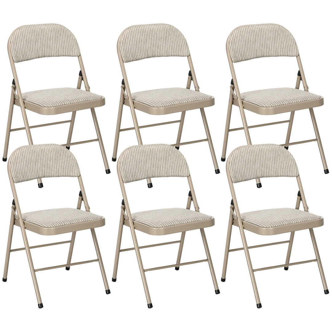 Sæt med 6 klapstole, bærbare kontorstole, stålben, klapstol til kontor, reception, venteværelse, beige linnedlook