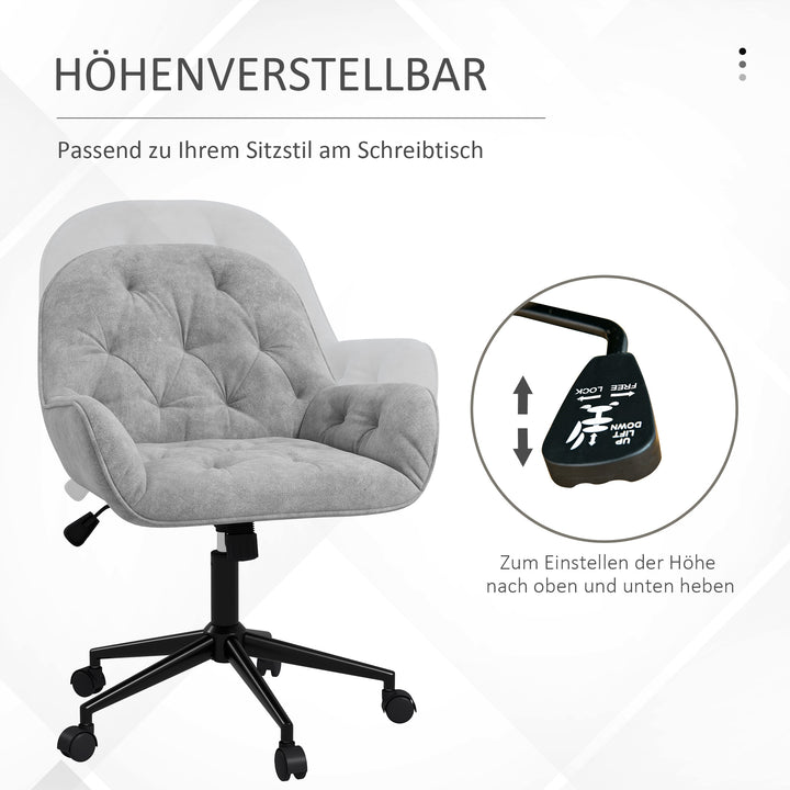 Kontorstol, skrivebordsstol, computerstol, højdejusterbar, fløjlslook, grå