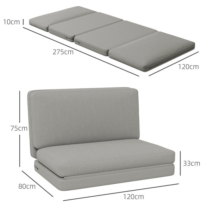 2-I-1 foldbar lænestol med gæstemadras, delbar, 120 cm bred, lysegrå