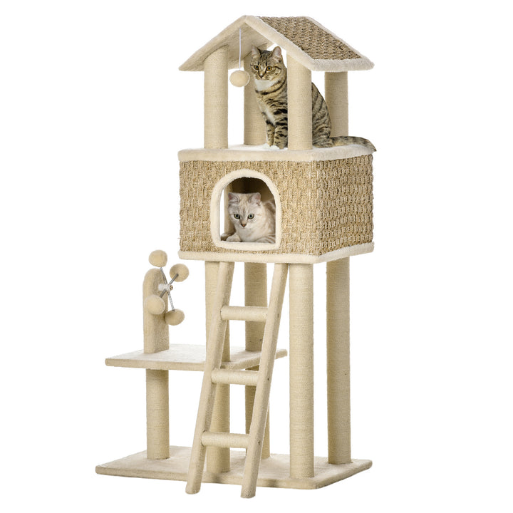 Kradsetræ med kattehule inklusive sisal plyslegetøj khaki + beige + kaffe