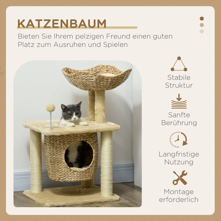 Kradsetræ med kattehule, liggeplads, legebold, 45x40x74cm, beige