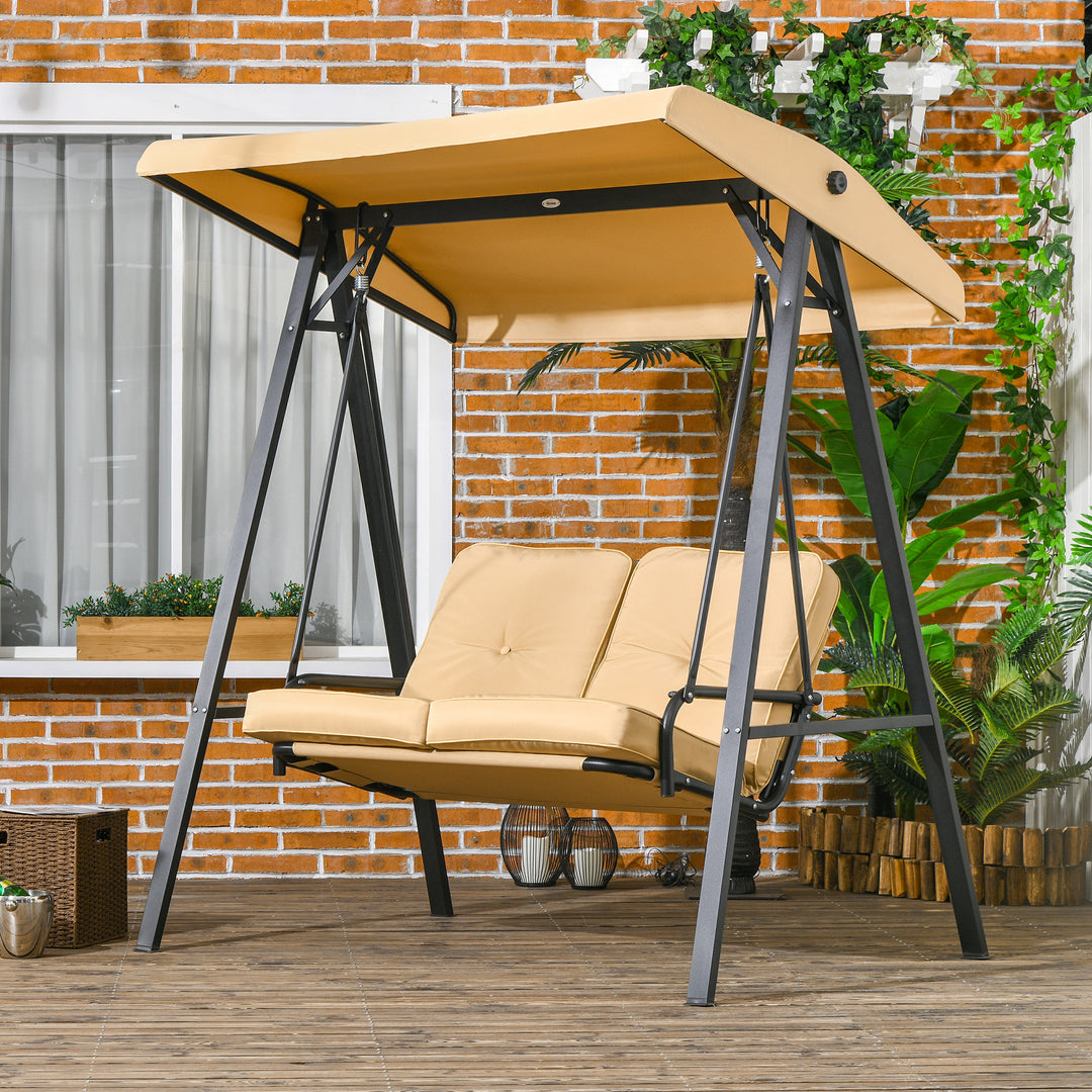 Hollywood gynge, 2-personers havegynge med justerbar baldakin, lasteevne op til 220 kg, 145 x 116 x 172 cm, beige