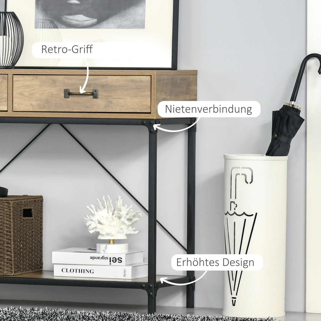 Konsolbord entrebord med hylde og 2 skuffer, 100 x 35 x 76,5 cm sidebord sofabord udstillingsbord til lille rum, entré, entre, stue brun+sort