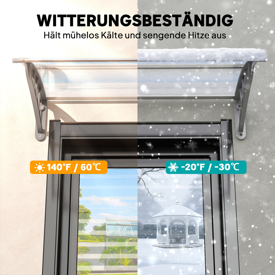 Canopy, hoveddørsmarkise, tagdækning til indgange og vinduer, 100l x 75b x 23h cm, sølv