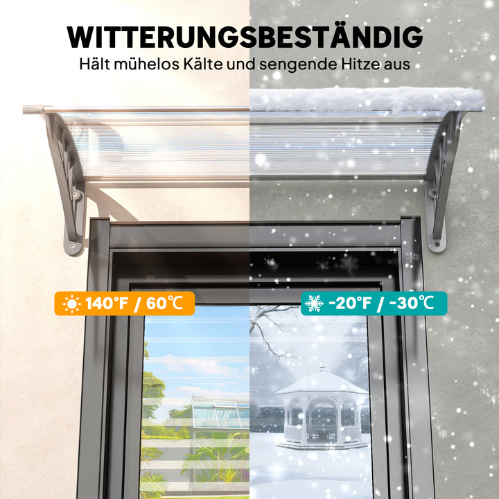 Canopy, hoveddørsmarkise, tagdækning til indgange og vinduer, 100l x 75b x 23h cm, sølv