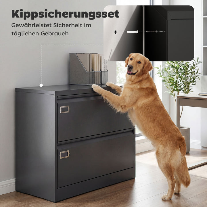 Låsbar mobil piedestal med 2 skuffer, arkivskab med justerbart hængemappesystem, 90 x 40 x 77,4 cm, sort