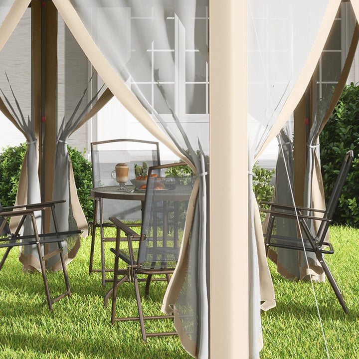 Havepavillon, foldbar pavillon, 4 x 4 m pop-up telt, partytelt inklusive bæretaske, 6 sidepaneler, dobbelt tag, sekskantet, khaki