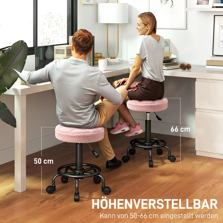 Rullende skammel højdejusterbar drejelig skammel 55-66 cm arbejdsskammel 360° drejelig ø50 x 50-66 cm lyserød