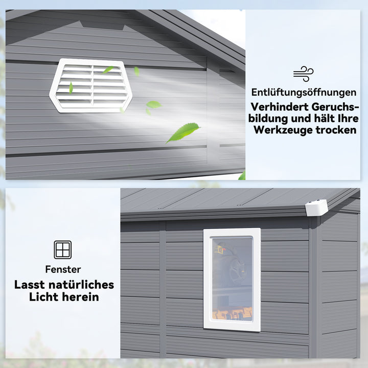Haveskur, redskabsskur med ventilationsvindue, plastik, metal, 240 x 190 x 180/228, grå