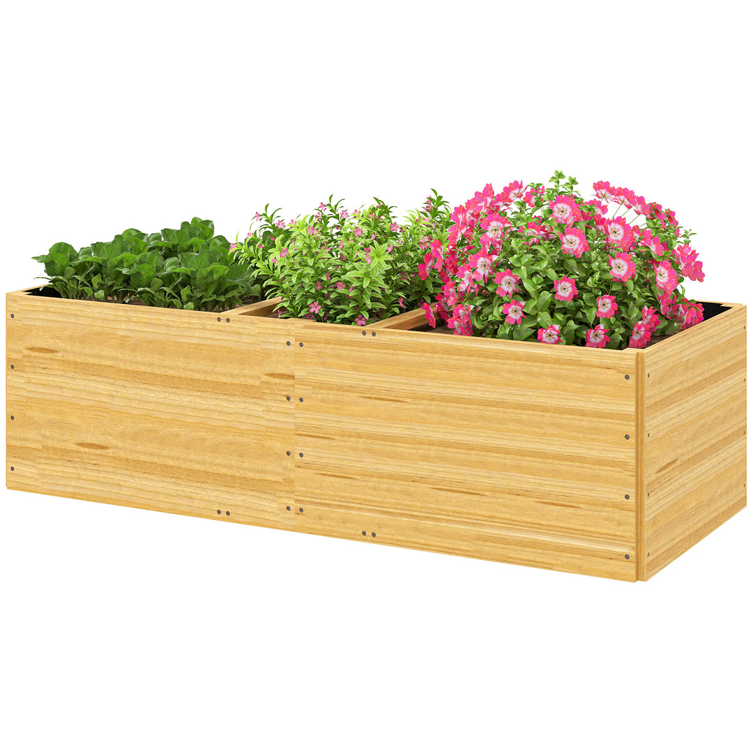 Højbed i træ med 3 plantezoner til grøntsager, krydderurter, blomster, 140 x 60 x 40 cm