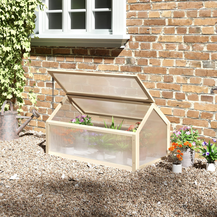 Minidrivhus, kompakt træplantehus, polycarbonatpaneler, ventilationshul, 90l x 52b x 49,5h cm, naturlig