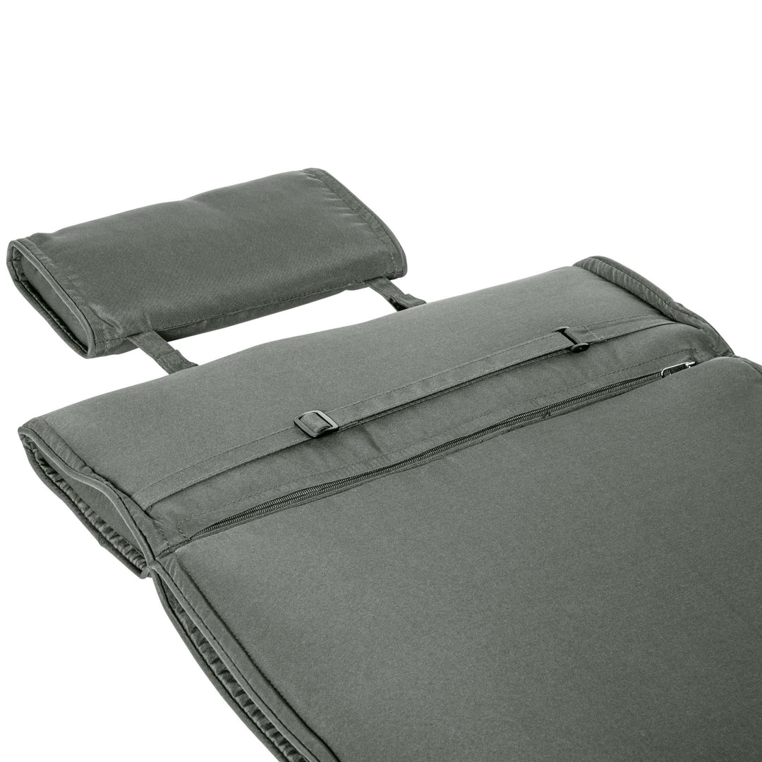Liggehynde, haveliggestol med aftagelig nakkestøtte, betræk af polyester og bomuldsfibre, grå, 198 x 53 x 5 cm