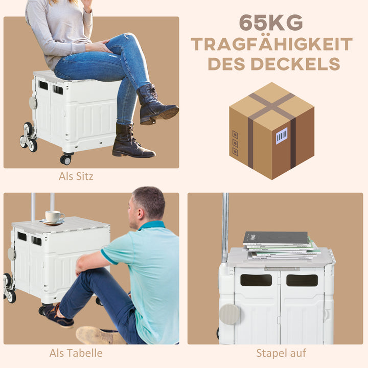Indkøbsvogn / trolley, sammenklappelig, teleskophåndtag, belastningskapacitet op til 65 kg, hvid