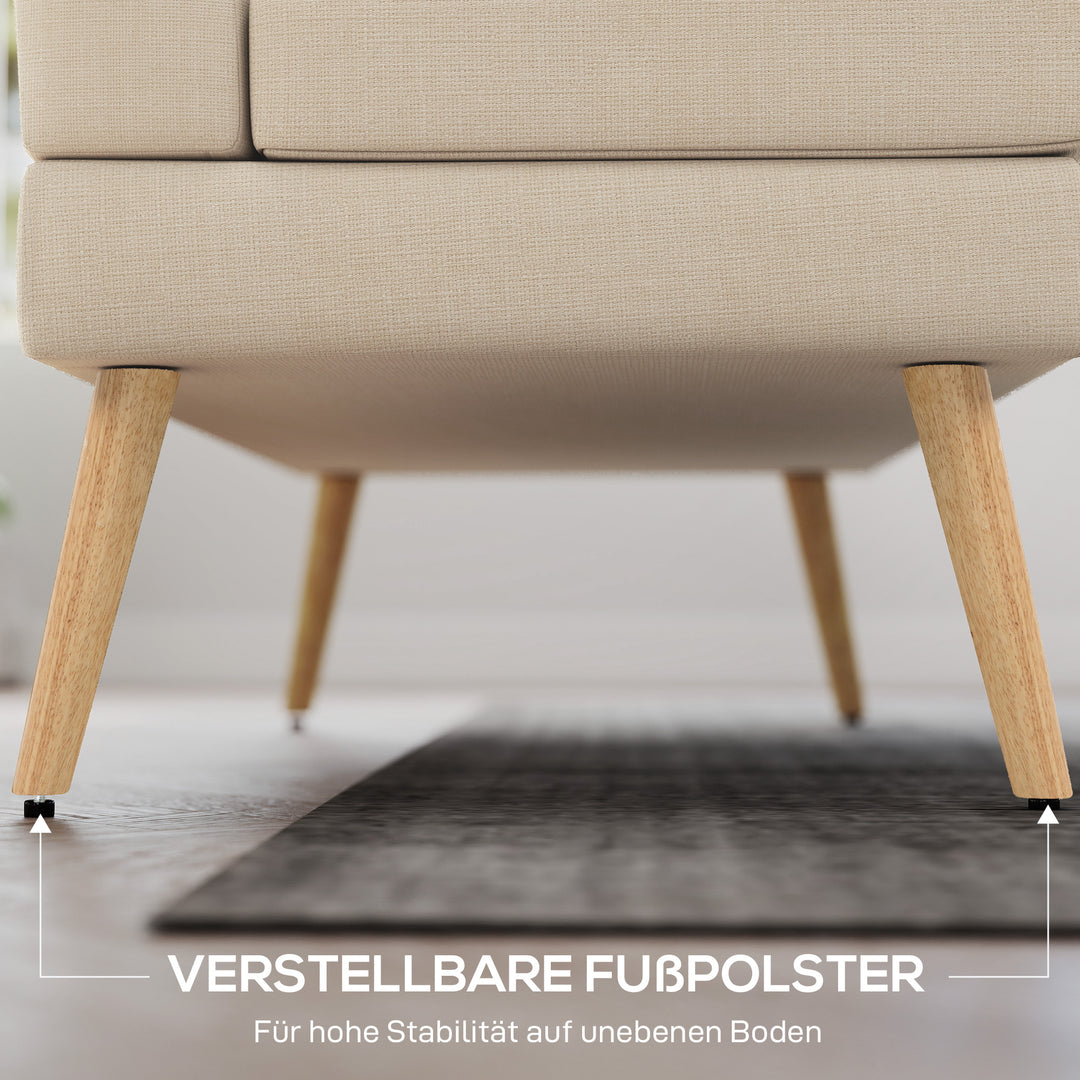 2-personers sofa, tykpolstret ryglæn, træben, tyk polstring, linnedlook, til små rum, beige