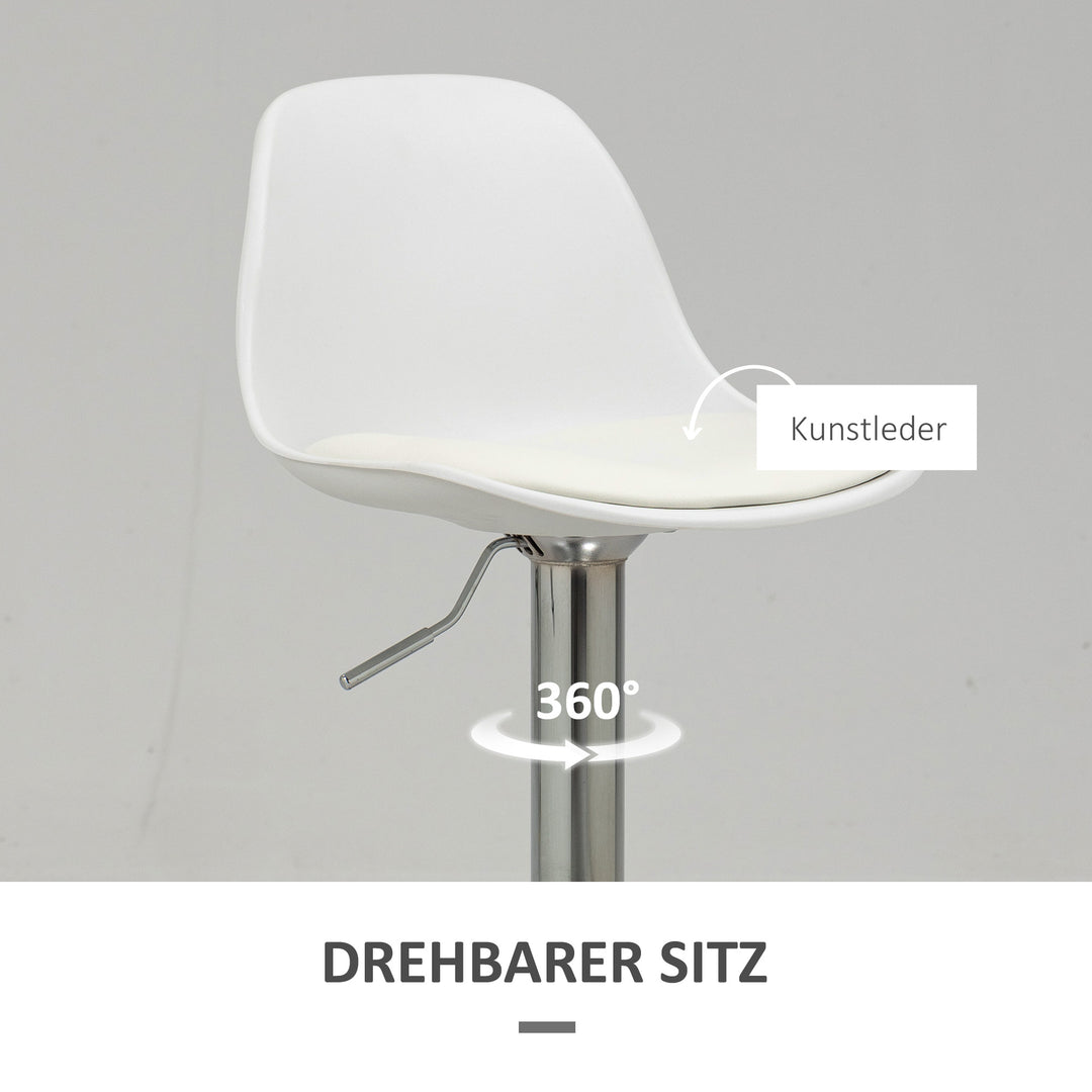 Sæt med 2 barstole, drejestole med ryglæn, højdejusterbar, lasteevne op til 120 kg, 38 x 42 x 82-104 cm, hvid
