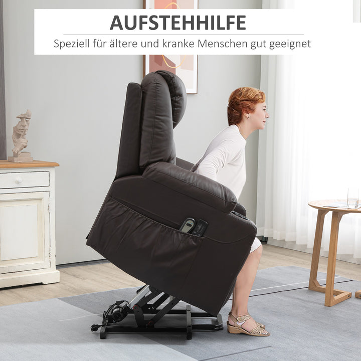 Massagestol med ståstøtte, lænefunktion, kunstlæder, op til 150 kg, 88 x 99 x 106 cm, brun