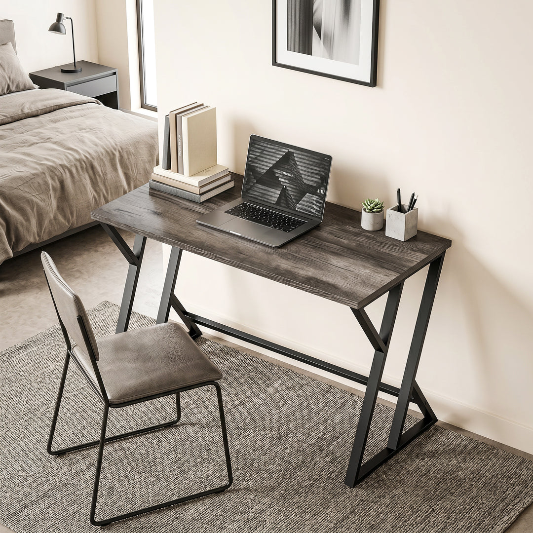 Skrivebord/computerbord 120x60cm, kontorbord med Z-formet metalbase, trælook, industrielt design til kontor, grå