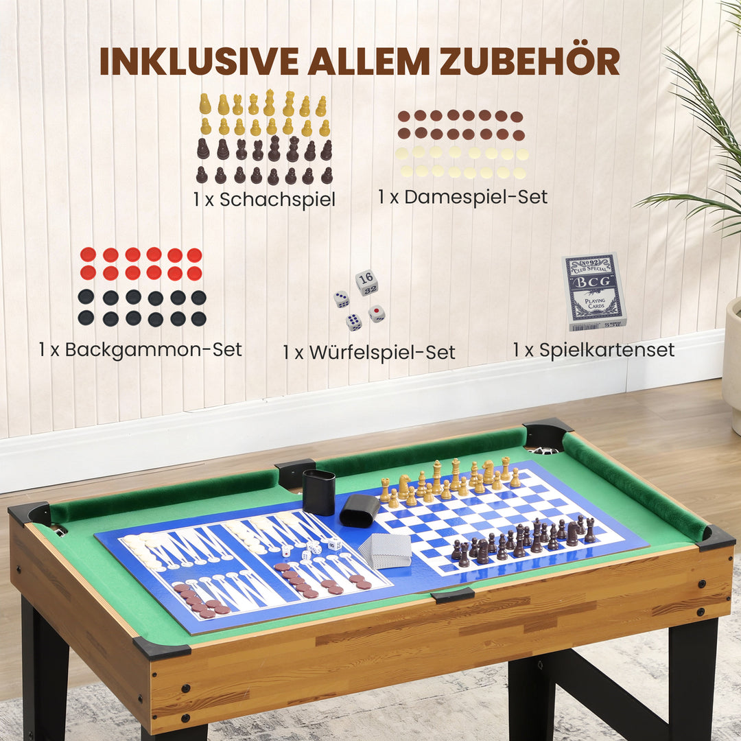 13-i-1 spillebord, bordfodbold, skak, billard, bordtennis og mere, MDF, plastik, valnød