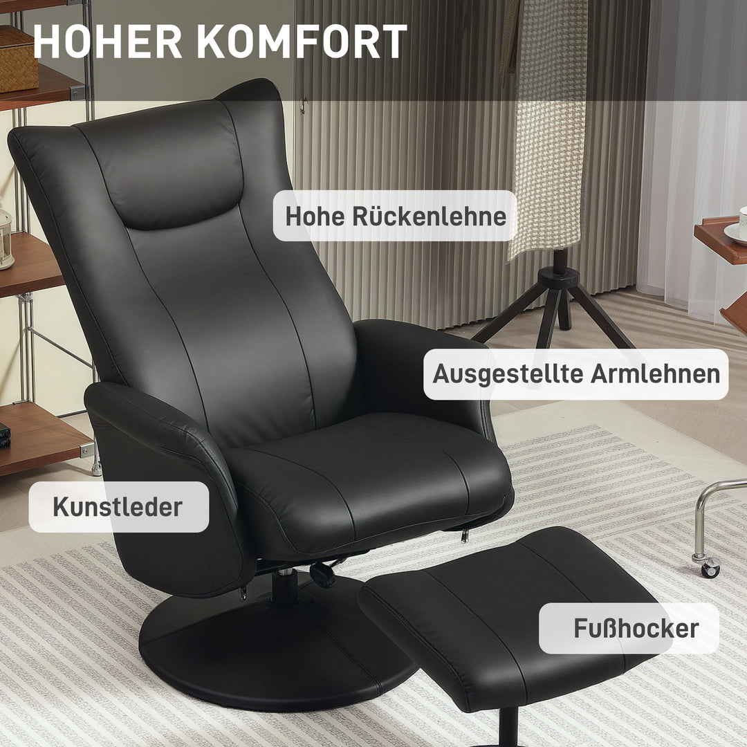 Executive chair med skammel, læderlook, drejelig, justerbar ryglæn, op til 150 kg, sort