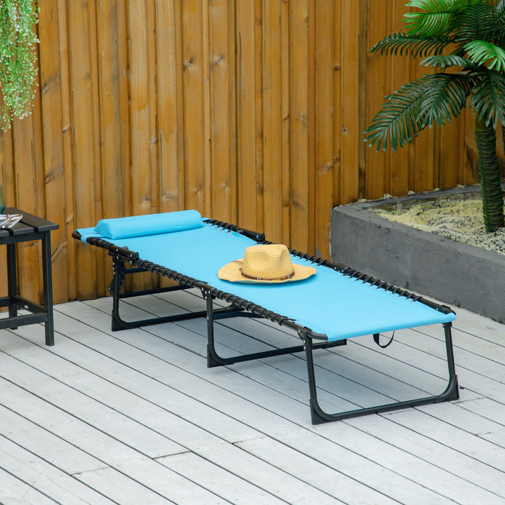 Solseng, foldbar, åndbart betræk, metalramme, 189 x 58 x 30 cm, blå