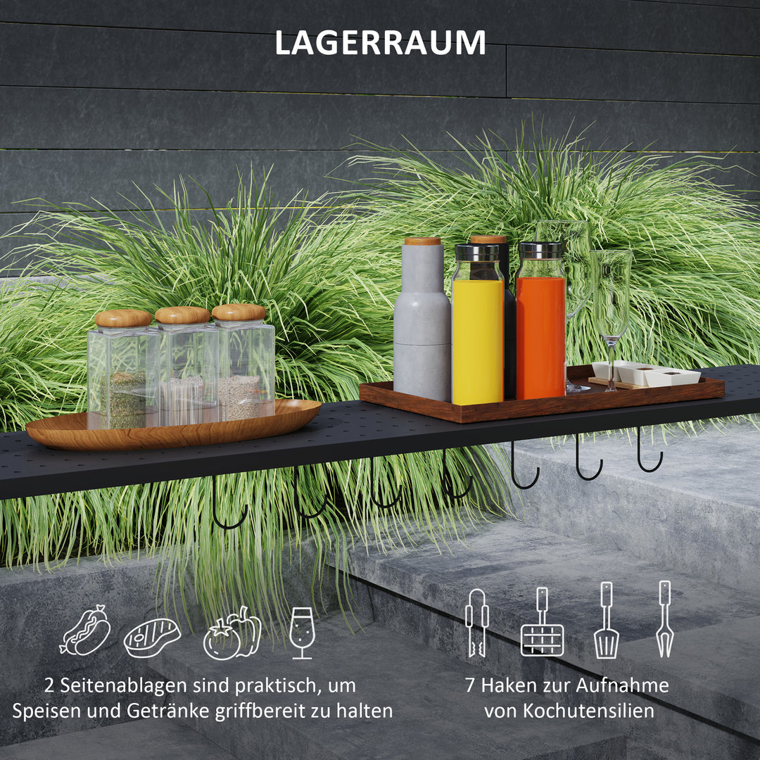 Bbq-pavillon, 2 sidehylder, kroge, stålramme, 1,1 x 2,3 m, mørkegrå