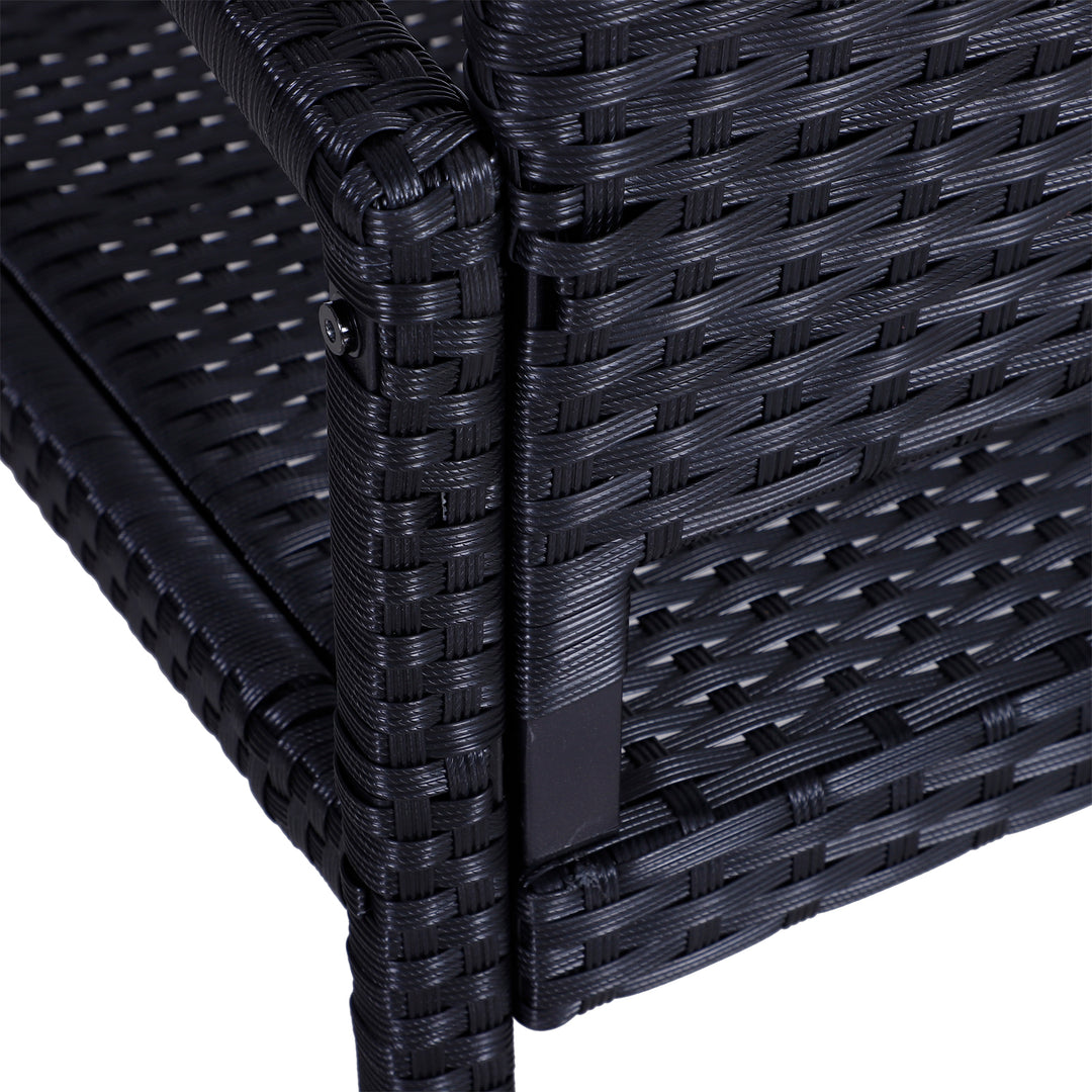 Havebænk, rattan-look, med stålstel, til 2 personer, sort, 122 x 60 x 85 cm