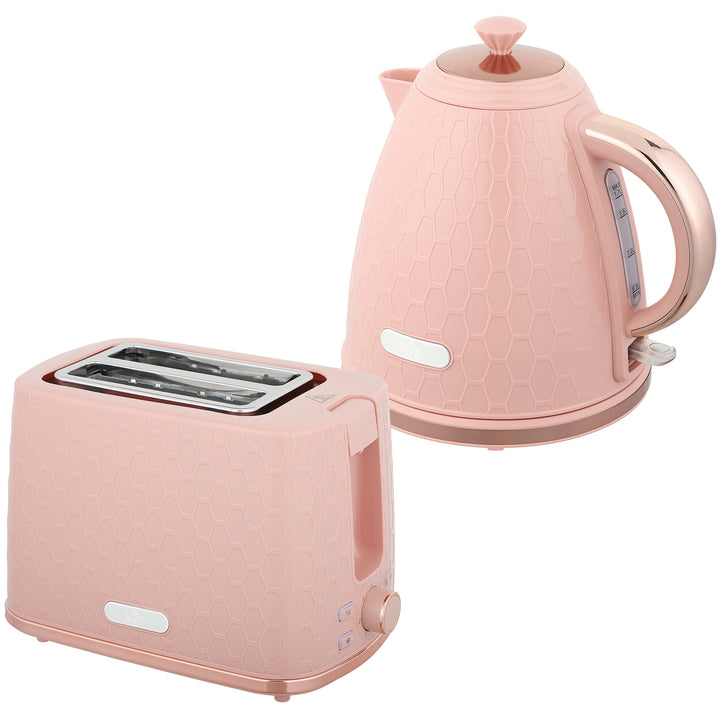 Elkedel- og brødristersæt, 1,7L 2200W hurtigkogende elkedel med automatisk slukning og 2-skivers brødrister med krummebakke, pink
