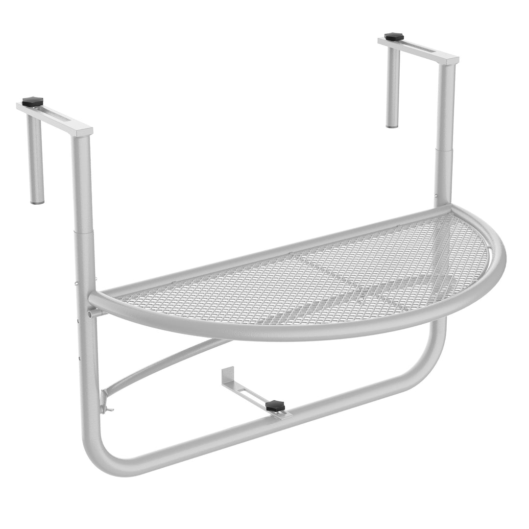 Balkonhængebord, havebord, højdejusterbart, halvrundt, Ø30 cm, terrassebord, metal, hvid, L60 x B45 x H50 cm