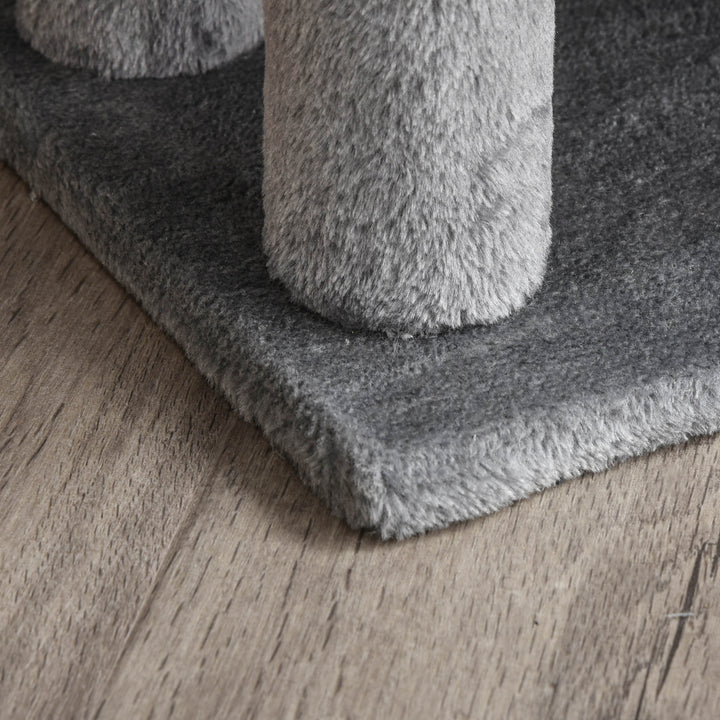 Kattetrappe 3-trins kæledyrstrappe med kradsetræer bold hundetrappe kæledyrstrappe til katte op til 5 kg plys jute grå 45 x 40 x 48 cm