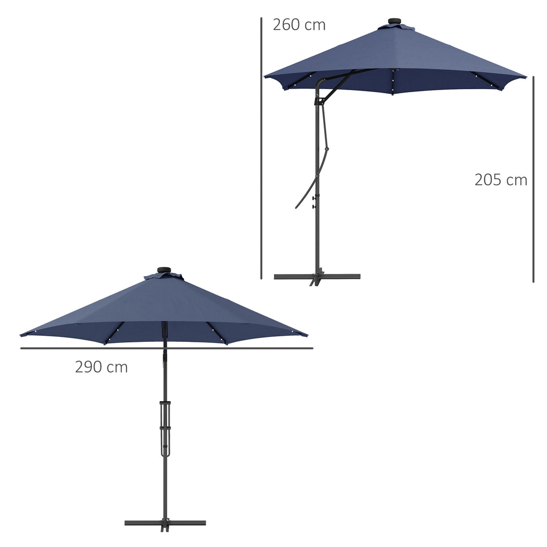 Haveparasol, fritstående parasol, led'er, solpanel, vejrbestandig, inkl. beskyttelsesovertræk, 290 x 260 cm, mørkeblå