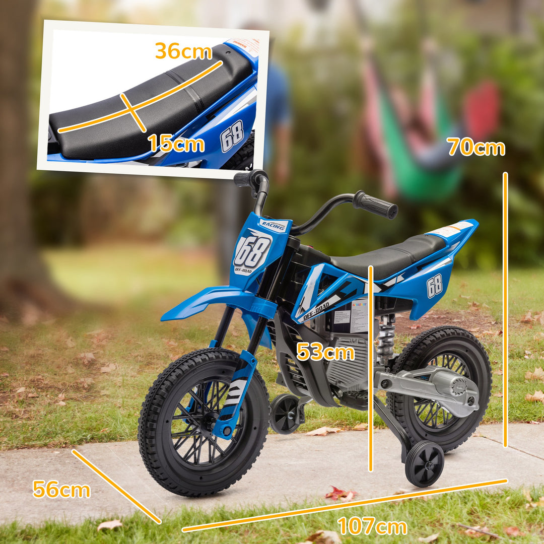 Elmotorcykel til børn, 12V børnemotorcykel med musik, børnekøretøj med støttehjul, 3-6 år, blå