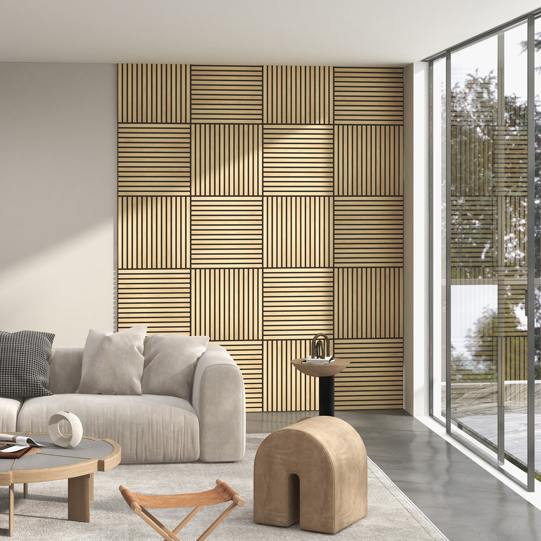 Akustikpanel, lydabsorption, gør-det-selv lamelvæg, mdf og polyester, nem montering, eg