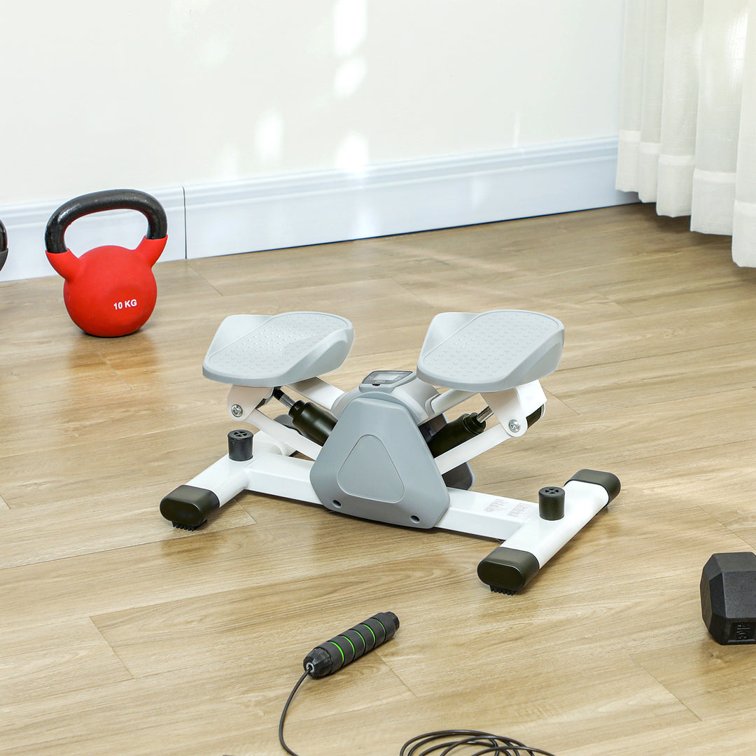 Mini stepper, stepmaskine til træning og fitnessøvelser, med lcd-skærm og skridsikre pedaler, grå