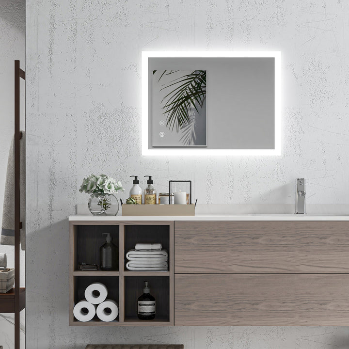 Kleankin led badeværelsesspejl, baggrundsbelyst, touchfunktion, hukommelsesfunktion, dugfri, 70 x 50 cm
