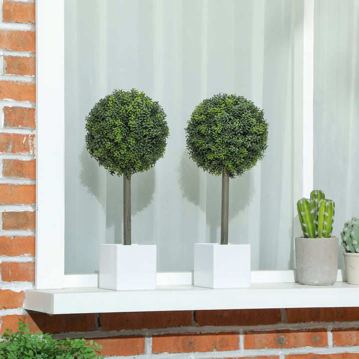 Sæt med 2 kunstige buksbomkugler 45 cm kunstig plante, kunstige plastikplanter i potte
