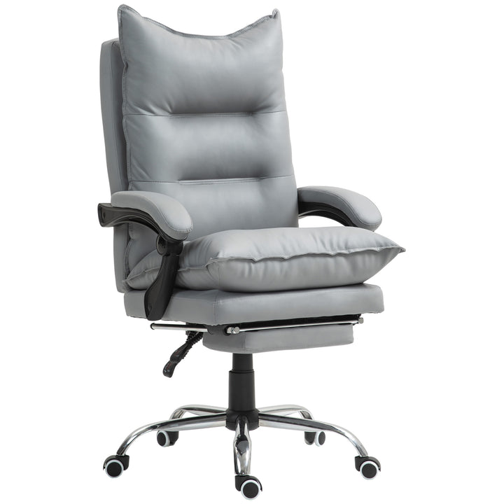 Ergonomisk kontorstol, justerbar sædehøjde, lænelæn, kunstlæder, lysegrå