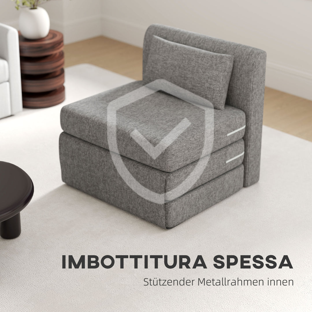 Sovestol, gæstemadras, 3-vejs foldbar, kompakt, metalstel, 80x75x74 cm, grå