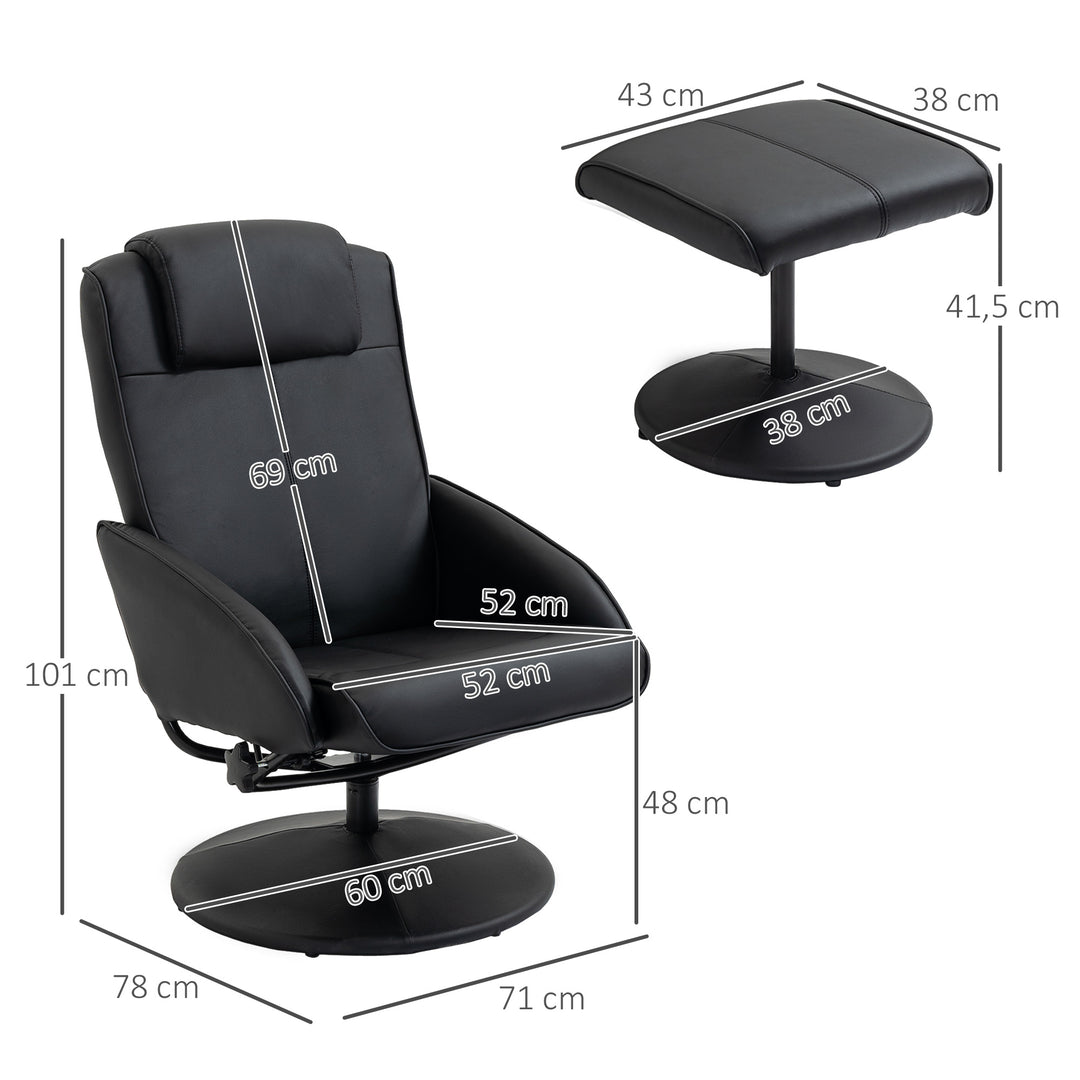 Lænestol med fodskammel, betræk i kunstlæder, lænestol, ergonomisk design, sort