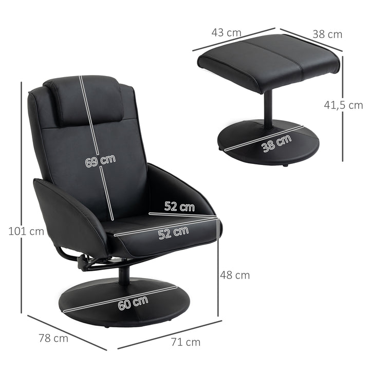 Lænestol med fodskammel, betræk i kunstlæder, lænestol, ergonomisk design, sort