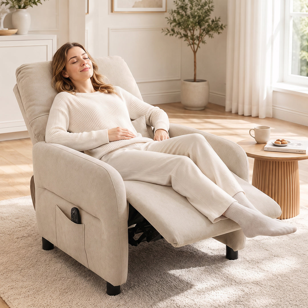 Lænestol med varme, vibrationsmassage og lænefunktion, beige